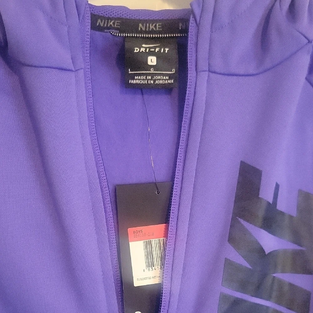 Nike Boys SzLg Dri-Fit Purple Full-Zip Hoodie Workout